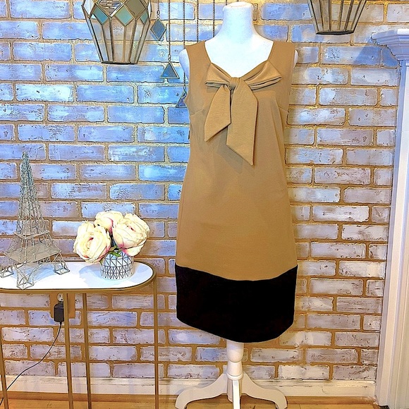 Merona Tan & Black Color Blocked Dress with Bow Neckline Detail, Women’s Size 2. - Picture 2 of 8